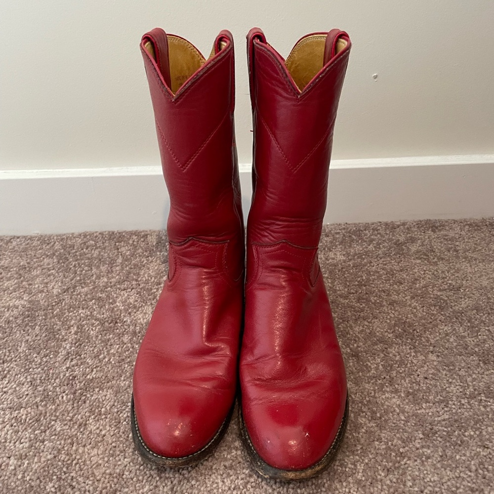 Justin Women's Red Pull-On Leather Cowgirl Western Boots